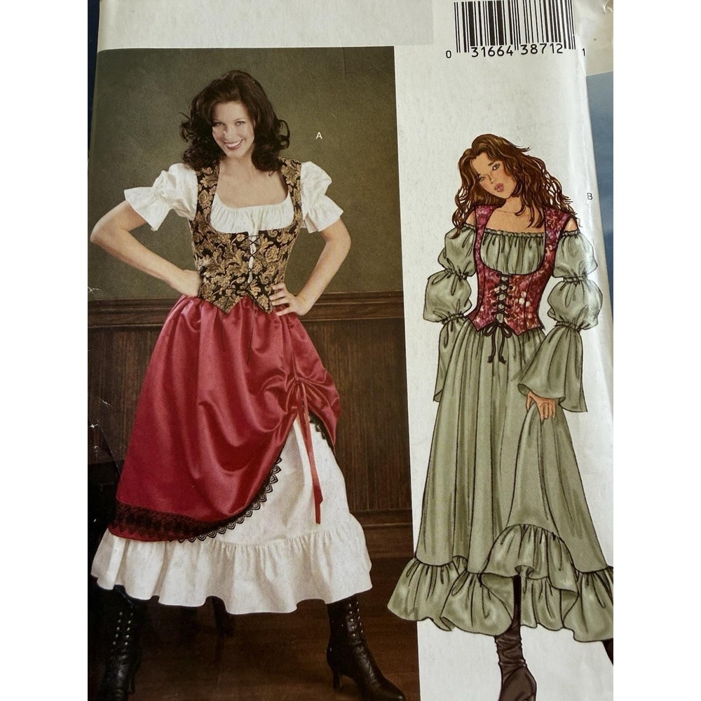 Butterick BP294/3906 Cosplay Corset Vest Costume Barmaid Pirate Size 12-16 UC FF